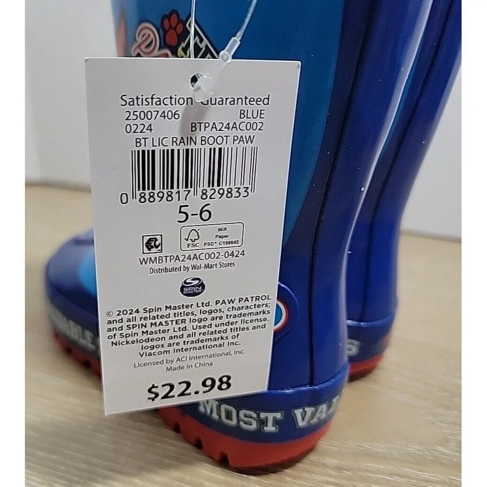 Paw Patrol Toddler Boys Rubber Rain Boots Pull On Blue Red Multi-Size 5/6 NEW‎